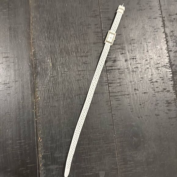 Small White Diamond Guess Watch Laser Cut-Out Wrap Around White Leather Band - Picture 3 of 9